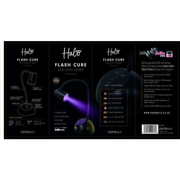 halo flash cure lamp zwart label