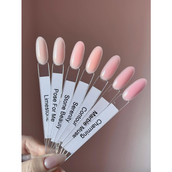 glitterbels pure sculpt gel swatch limestone - pose for me - stone beuaty - serenity - contour - marble muse - charming